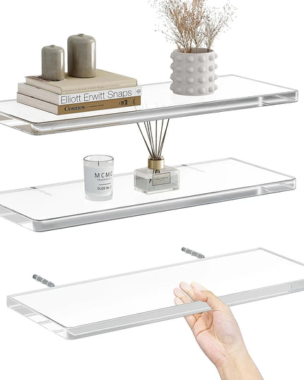 Set of three clear acrylic shelves