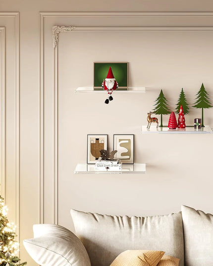 Set of three clear acrylic shelves