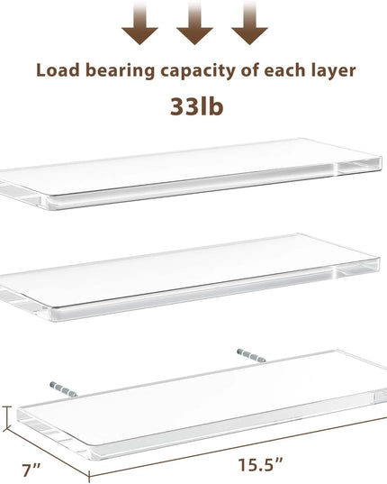 Set of three clear acrylic shelves