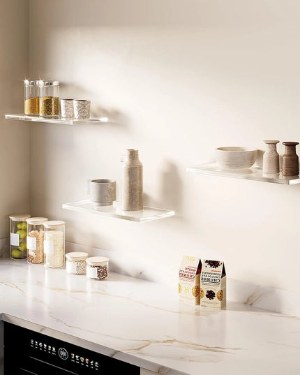 Set of three clear acrylic shelves