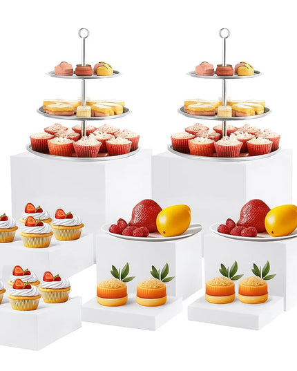 ***8PCS Acrylic Buffet Riser Food Display Dessert Cake Stand Stackable Box Party UK