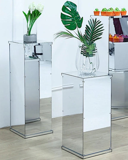 ***SILVER 32" Acrylic DISPLAY BOX Pedestal Riser Centerpiece Column Decorations