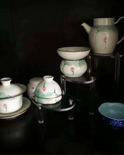 حامل عرض بيضاوي شفاف من الأكريليك بثلاثة أرفف، رف مجوهرات وزينة، ديكور طاولة