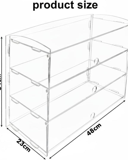 صندوق خبز تجاري بثلاثة أرفف، عرض كيك شفاف، عرض مخبوزات أكريليك 48*23*34 سم