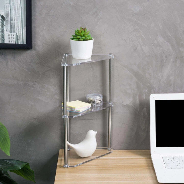 3-Tier Clear Acrylic and Metal Tabletop Decorative Corner Retail Display Stand