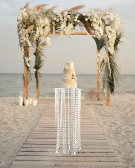 حامل مركزي من الأكريليك الشفاف مقاس 32 بوصة، مزين بخرز كريستالي معلق، لتزيين الحفلات والمنزل.