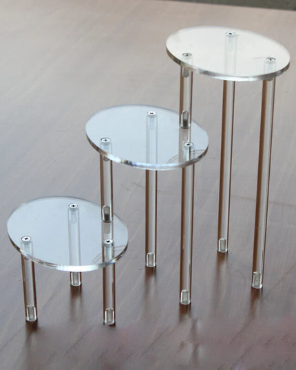 حامل عرض بيضاوي شفاف من الأكريليك بثلاثة أرفف، رف مجوهرات وزينة، ديكور طاولة