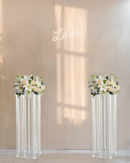 حامل مركزي من الأكريليك الشفاف مقاس 32 بوصة، مزين بخرز كريستالي معلق، لتزيين الحفلات والمنزل.