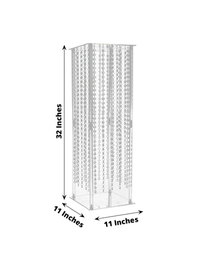 حامل مركزي من الأكريليك الشفاف مقاس 32 بوصة، مزين بخرز كريستالي معلق، لتزيين الحفلات والمنزل.