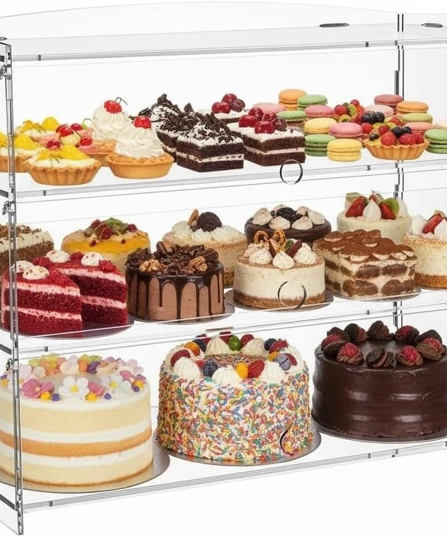 3-Tier Commercial Bread Bin, Clear Cake Display,48*23*34CM Acrylic Bakery Displa