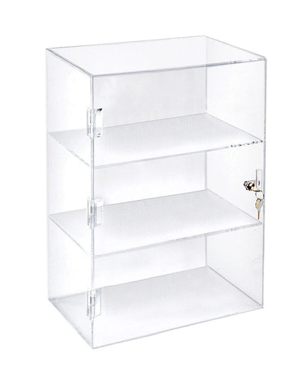 خزانة عرض أزار أكريليك قابلة للقفل، تُوضع على سطح الطاولة، بثلاثة أرفف، عرضها 12.375 بوصة. 