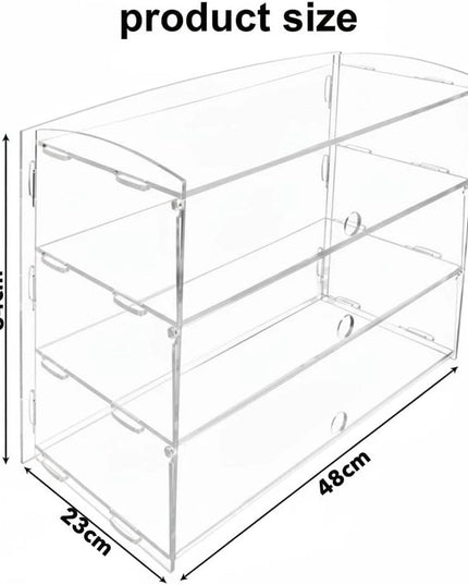 صندوق خبز تجاري بثلاثة أرفف، عرض كيك شفاف، عرض مخبوزات أكريليك 48*23*34 سم