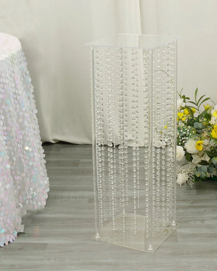 حامل مركزي من الأكريليك الشفاف مقاس 32 بوصة، مزين بخرز كريستالي معلق، لتزيين الحفلات والمنزل.