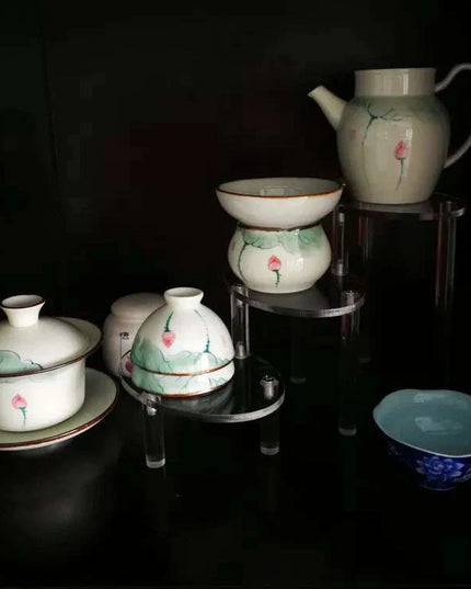 حامل عرض بيضاوي شفاف من الأكريليك بثلاثة أرفف، رف مجوهرات وزينة، ديكور طاولة