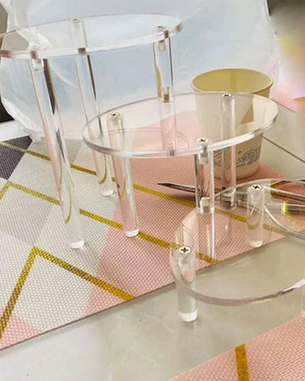 حامل عرض بيضاوي شفاف من الأكريليك بثلاثة أرفف، رف مجوهرات وزينة، ديكور طاولة