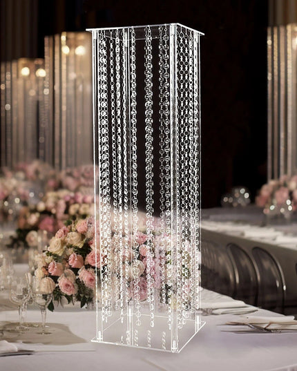 حامل مركزي من الأكريليك الشفاف مقاس 32 بوصة، مزين بخرز كريستالي معلق، لتزيين الحفلات والمنزل.