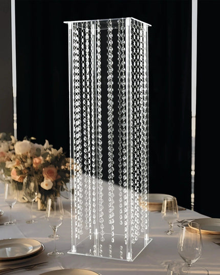حامل مركزي من الأكريليك الشفاف مقاس 32 بوصة، مزين بخرز كريستالي معلق، لتزيين الحفلات والمنزل.