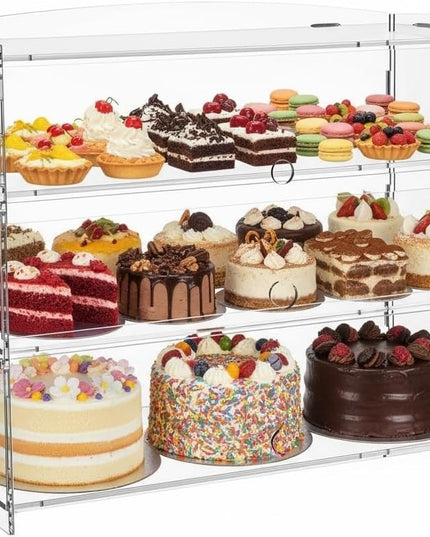 صندوق خبز تجاري بثلاثة أرفف، عرض كيك شفاف، عرض مخبوزات أكريليك 48*23*34 سم
